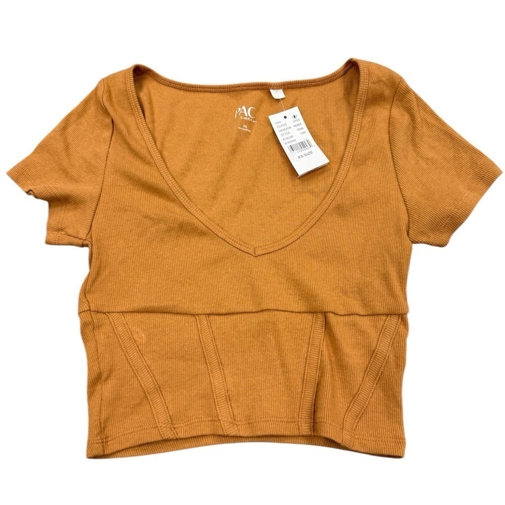 Pacsun Ribbed V-neck Brown Crop Top Women’s Size XS Extra Small - NWT New Shirt